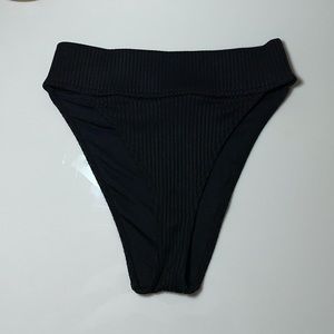 High-Waisted Cheeky Ribbed Black Bikini Bottoms -  Never worn